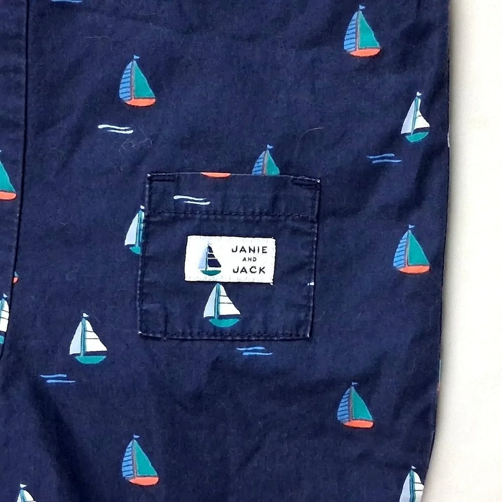 Janie & Jack Baby Boy 0 3 6 Mos Collared Romper Lot Sailboat Plaid Shortall Blue